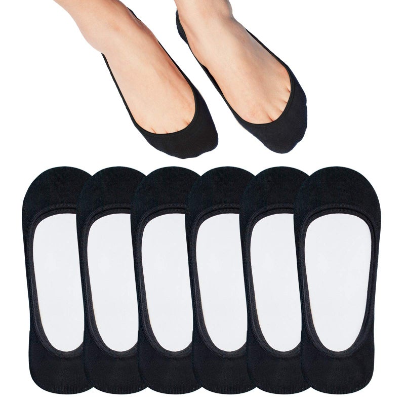 SIXDAYSOX Black Women No Show Socks 6 Pack Cotton Invisible Anti-slip Socks for Flats Loafer Size 9-11(Black) - Image 1